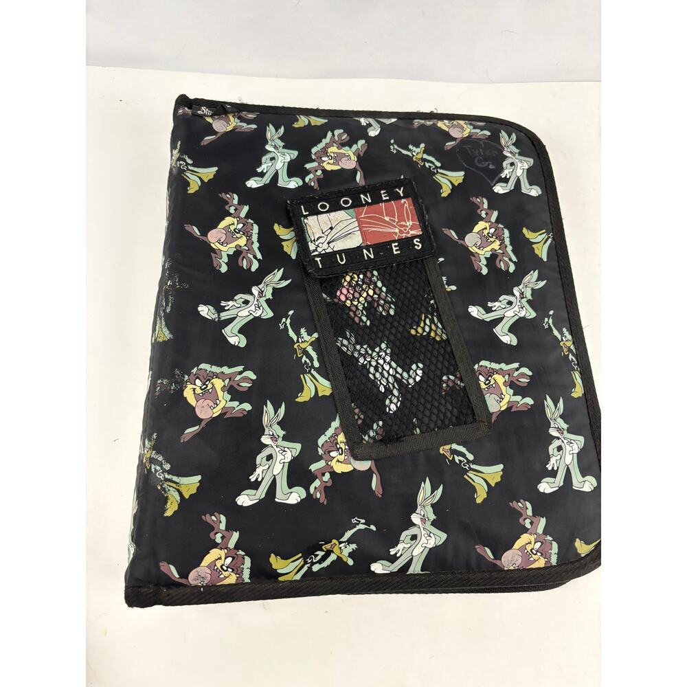 VTG Looney Tunes Binder Stuart Hall Black 3 Ring Bugs Bunny‎ Taz Daffy Duck 90s